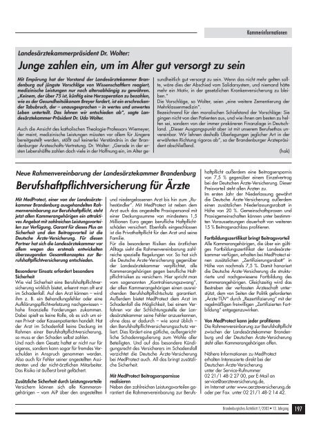 Brandenburgisches Ärzteblatt 07/2003 - Landesärztekammer ...