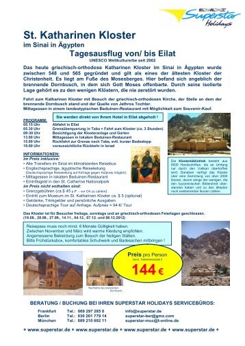 St. KATHARINEN KLOSTER im Sinai ab/bis Eilat.. Die beliebten 1 ...