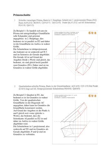 Mehrere Beispiele von Prismenschnitten mit Angabe, Erklärung und ...