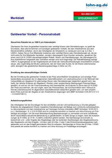 Merkblatt Geldwerter Vorteil - Personalrabatt - lohn-ag.de AG
