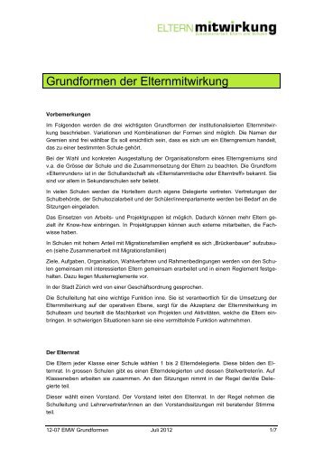 Grundformen der Elternmitwirkung - Fachstelle Elternmitwirkung