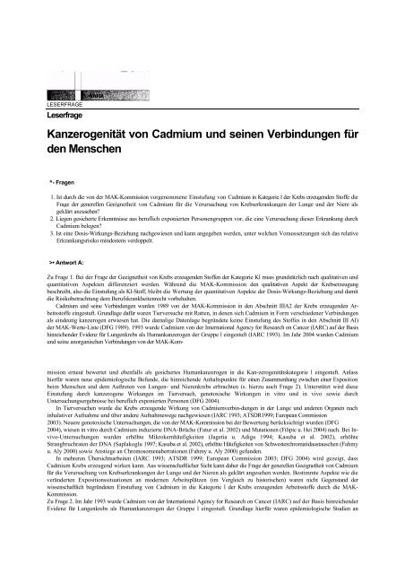 Kanzerogenität von Cadmium und seinen Verbindungen ... - abeKra