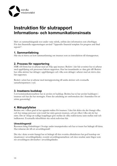 Instruktion för slutrapport