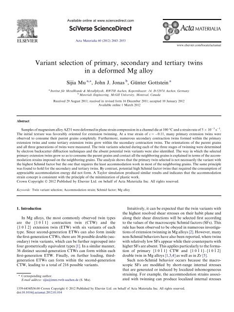 Variant selection of primary, secondary and tertiary twins in a ...