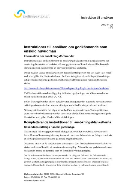 Instruktioner till ansökan om godkännande som ... - Skolinspektionen