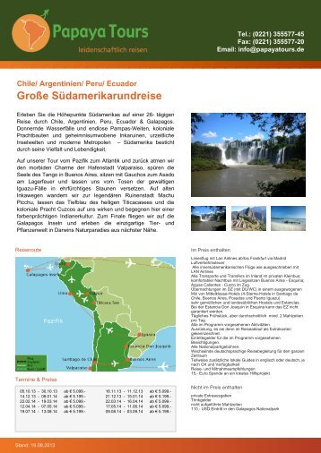 Reise-Katalog Große Südamerikarundreise - Papaya Tours