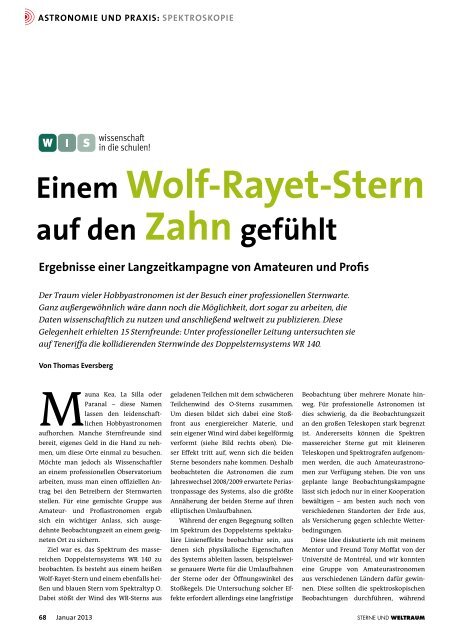 Einem Wolf-Rayet-Stern auf den Zahn gefühlt - Spektroskopie