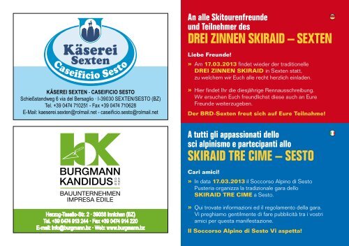 Flyer Skimarathon 2013 - Bergrettung Sexten