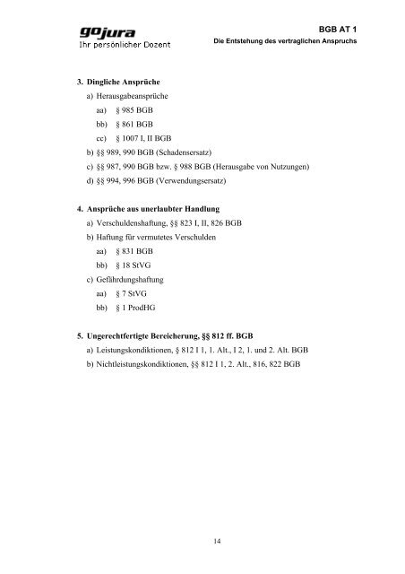 BGB AT 1 1. Vertragliche Ansprüche 2. Vertragsähnliche ... - go-jura