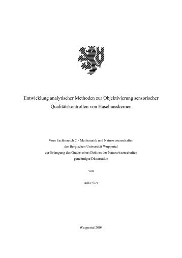 Entwicklung analytischer Methoden zur Objektivierung sensorischer ...