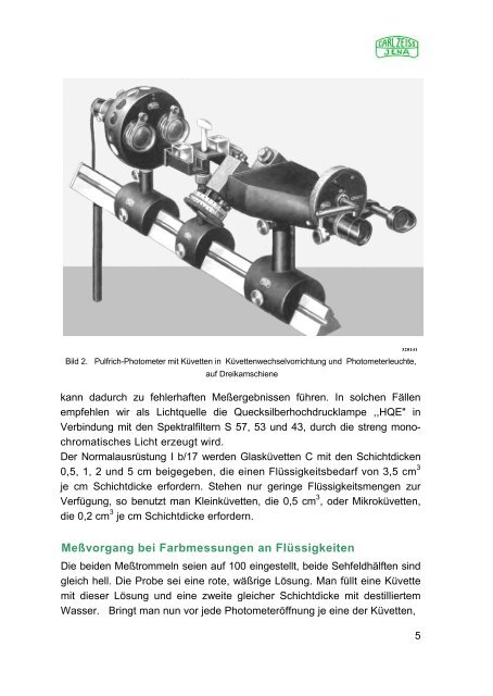 Pulfrich Photometer für klinische Kolorimetrie - Optik-Online