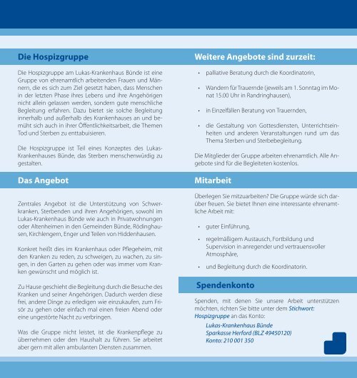 Flyer Hospizgruppe - Lukas-Krankenhaus Bünde