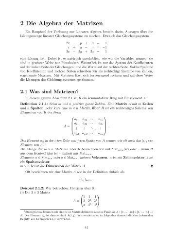 2 Die Algebra der Matrizen - RISC
