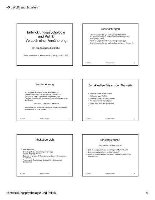 Entwicklungspsychologie und Politik Versuch einer Annäherung