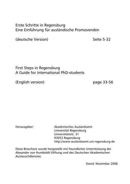 First Steps - Universität Regensburg