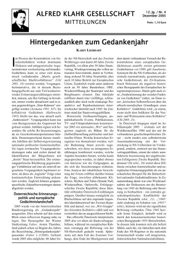 Mitteilungen der Alfred Klahr Gesellschaft, Nr. 4/2005, als pdf-Datei