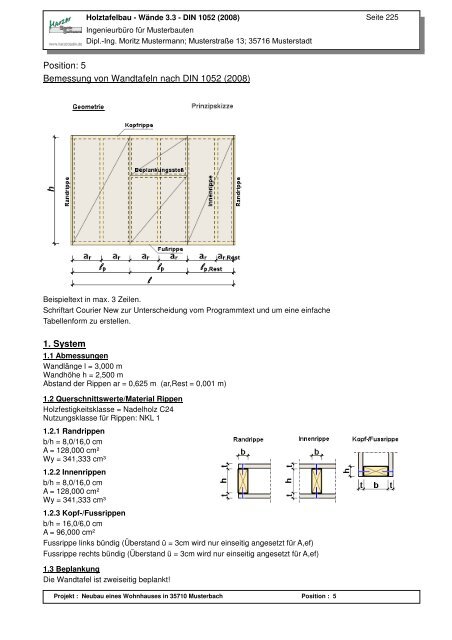 Beispiel Holzrahmenbau-Wand - Harzer-Statik-Software