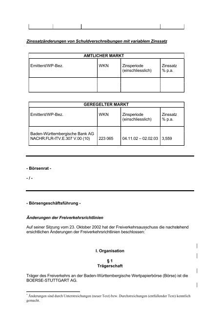 Anlage zum Kursblatt vom 31. Oktober 2002 der ... - Börse Stuttgart