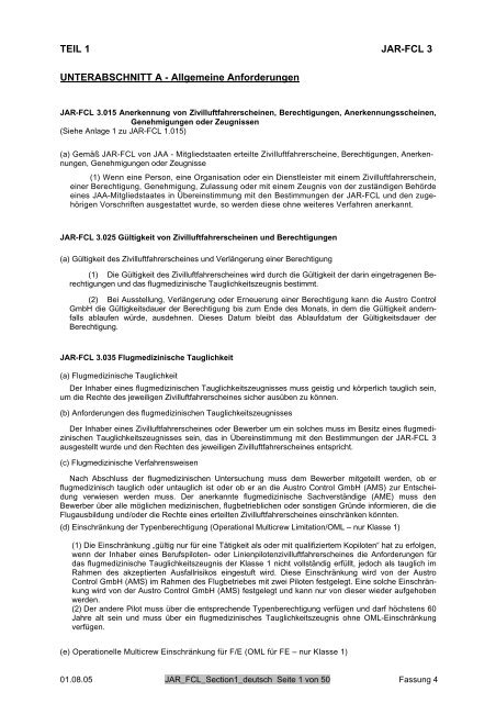 TEIL 1 JAR-FCL 3 UNTERABSCHNITT A - Allgemeine Anforderungen