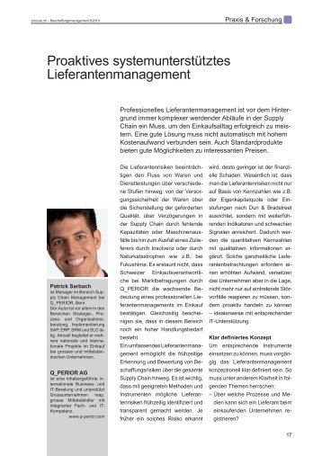 Proaktives systemunterstütztes Lieferantenmanagement - Q_PERIOR