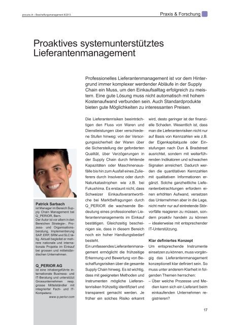 Proaktives systemunterstütztes Lieferantenmanagement - Q_PERIOR