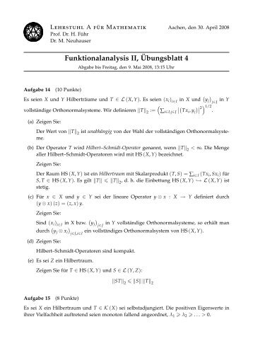 Funktionalanalysis II, Übungsblatt 4 - Lehrstuhl A für Mathematik