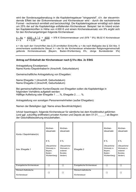 Kirchensteuer auf Kapitalertragsteuer - Steuer-Forum-Kirche.de