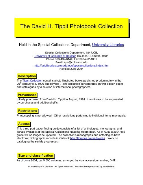 The David H Tippit Photobook Collection University Libraries