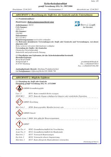 Sicherheitsdatenblatt - Sicherheitsdatenblätter - Bernd Kraft