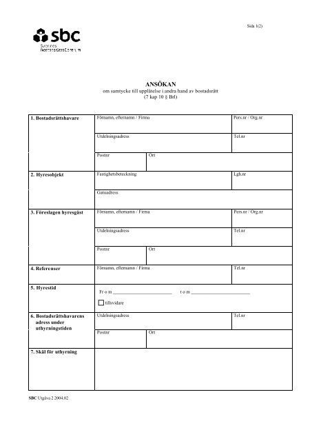 Andrahandsuthyrning (ansökan) - Bostadsrätterna