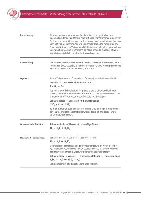 Herstellen schwefliger Säure - Arbeitgeberverband Chemie ...