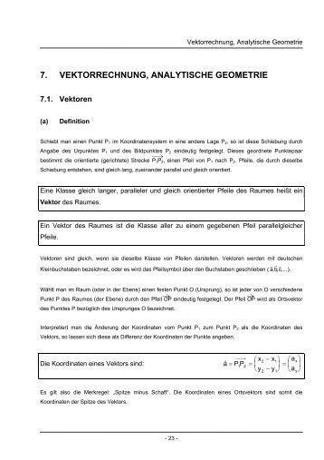 7. VEKTORRECHNUNG, ANALYTISCHE GEOMETRIE - Mathe Online