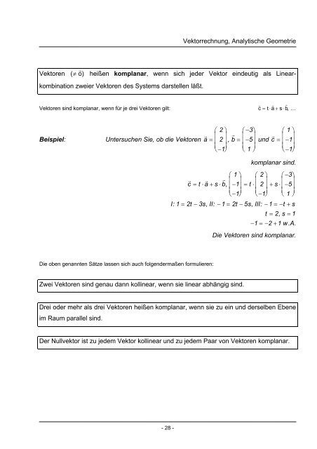 7. VEKTORRECHNUNG, ANALYTISCHE GEOMETRIE - Mathe Online