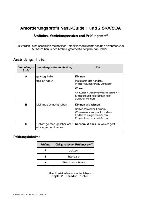 Anforderungsprofil Kanu-Guide 1 und 2 SKV/SOA - verein-web.ch