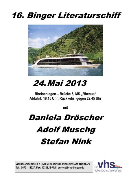 16. Binger Literaturschiff 24.Mai 2013 Daniela ... - VHS Bingen