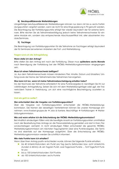 Informationsblatt zur Beantragung von Fortbildungspunkten - FRÖBEL