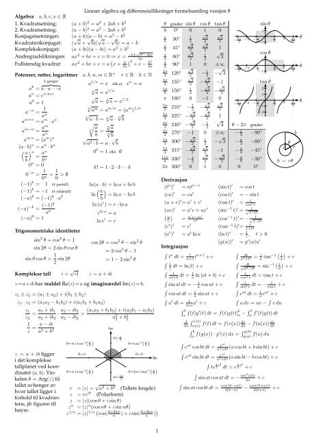 Lineær algebra og differensiallikninger formelsamling versjon 8 ...