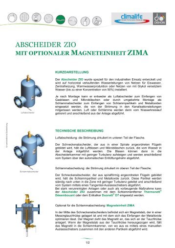 Produktdatenblatt Abscheider ZIO (.pdf - 306 Ko) - Climalife