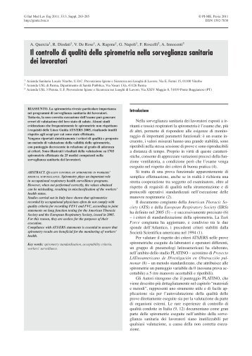 Il controllo di qualità della spirometria nella sorveglianza sanitaria ...