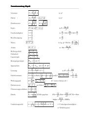 Volumen: in m³ Fläche : π in m² Durchmesser: π 4⋅ = A d h V d ...