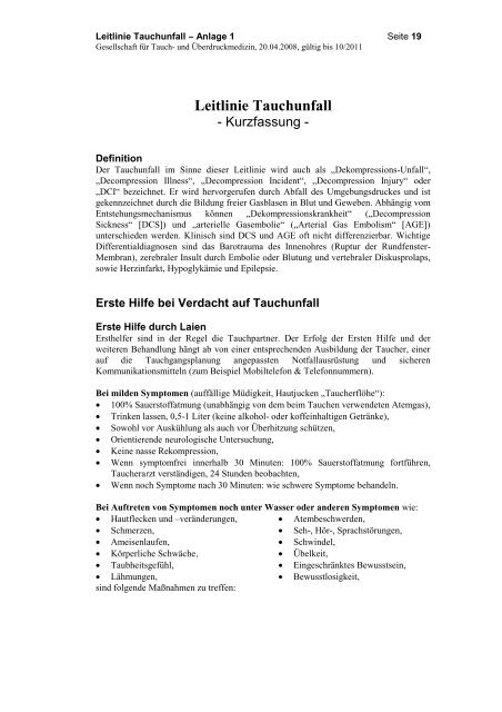 Leitlinie Tauchunfall - DrDive.net