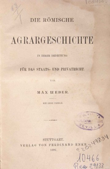 Die Römische Agrargeschichte / Max Weber