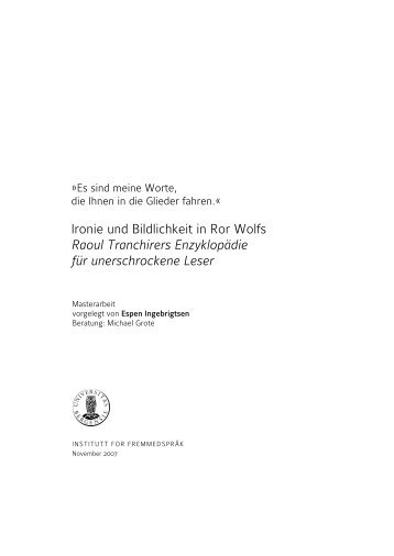 Ironie und Bildlichkeit in Ror Wolfs Raoul Tranchirers ... - Bora