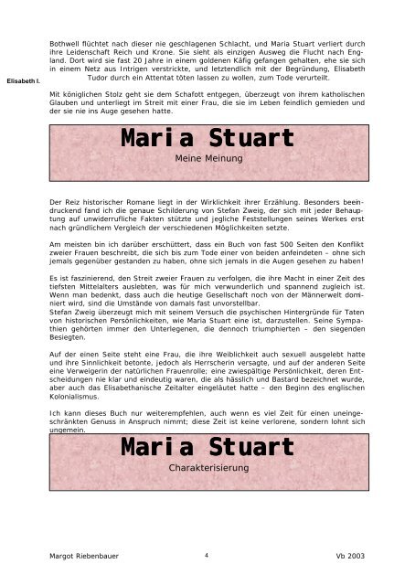 Arbeit über das Werk Maria Stuart - Stefan Zweig