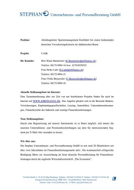 Position - STEPHAN Unternehmens- und Personalberatung GMBH