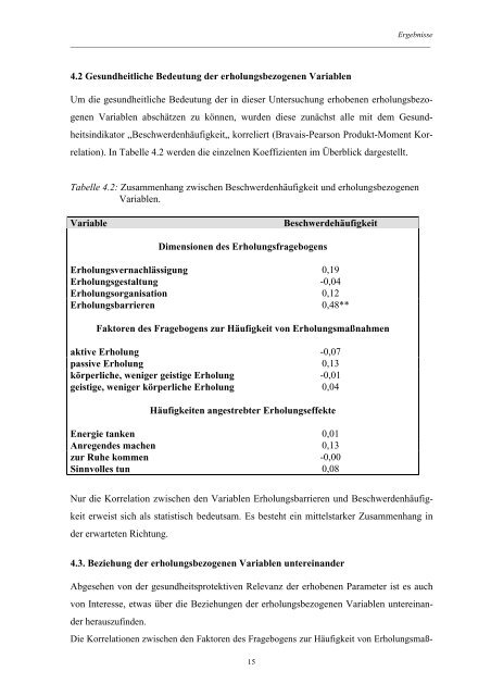 Erholung und Gesundheit Eine Fragebogenstudie - Universität ...