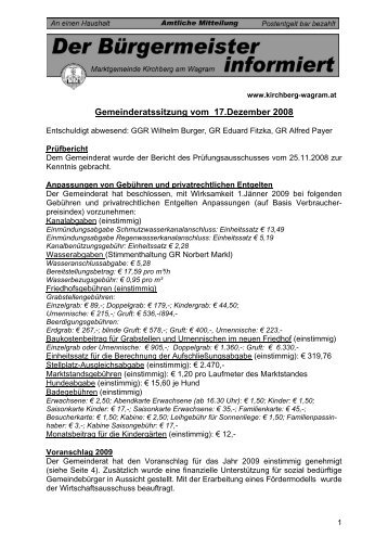 17.12.2008 Der Bürgermeister informiert - Kirchberg am Wagram