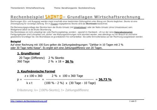 (pdf): Skontoberechnung - Siebern