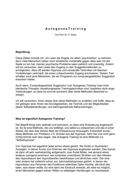 Autogenes Training Prof Dr Peter Ziese