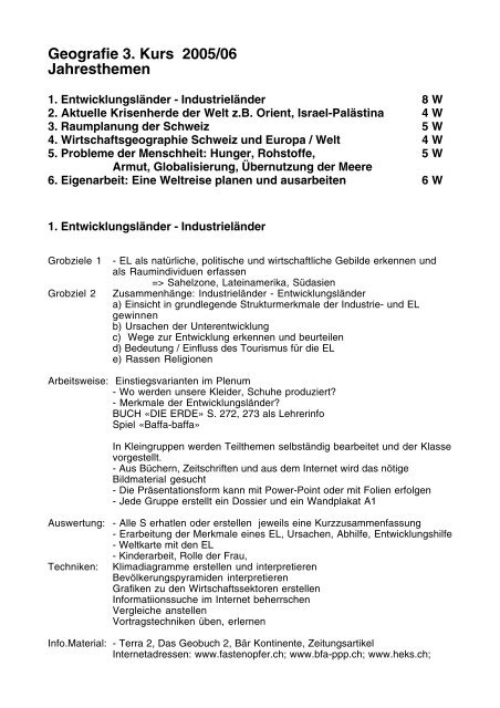 Geografie 3. Kurs 2005/06 Jahresthemen - fri-tic